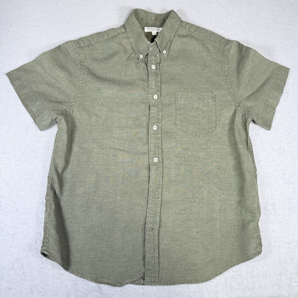 Banana Republic Men’s 100%  Linen Shirt Size L Olive Short Sleeve Button Front